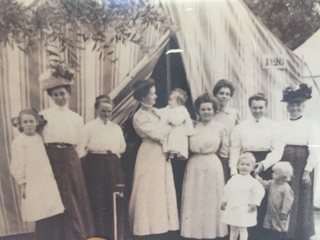 Anderson family in front of their tent on christening day