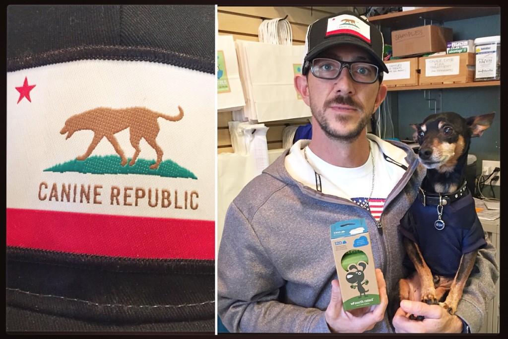 Brian, who works at Wag'n Tails in Coronado, shows environmentally friendly dog waste bags available at the store.