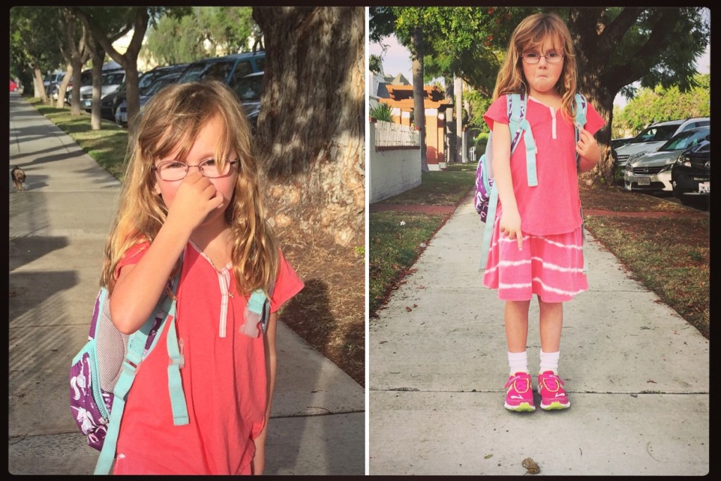First grader Emily Braud encounters another hot mess on the sidewalk.