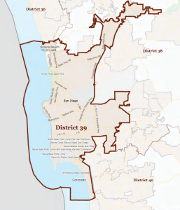 Coronado is part of the State Senate 39th District. Our state senator represents our interests in Sacramento. 