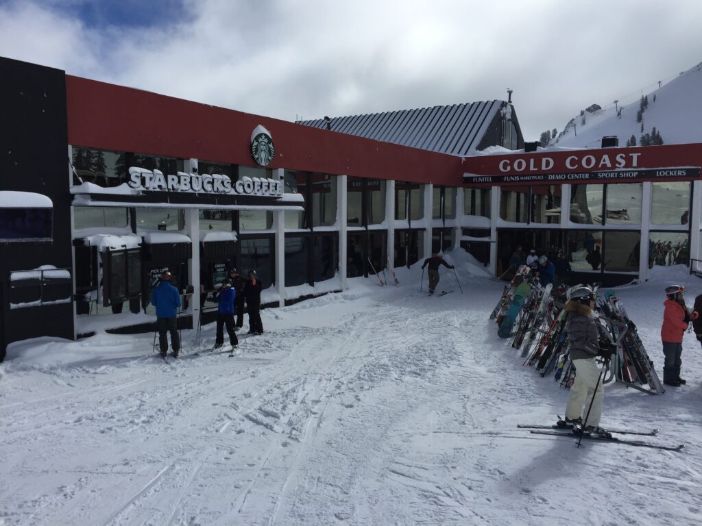 Not only is there no line at this Starbucks, but this is a ski in, ski out coffee shop in the middle of the mountain!