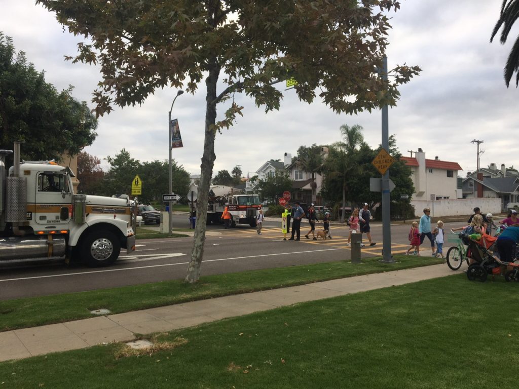 Trucks are but one of the hazards pedestrians face when crossing the intersections of Third and Fourth Streets. Crossing guards and Yield-to-Pedestrian signs make the journey somewhat safer but they are only in place for short periods of time before and after school.