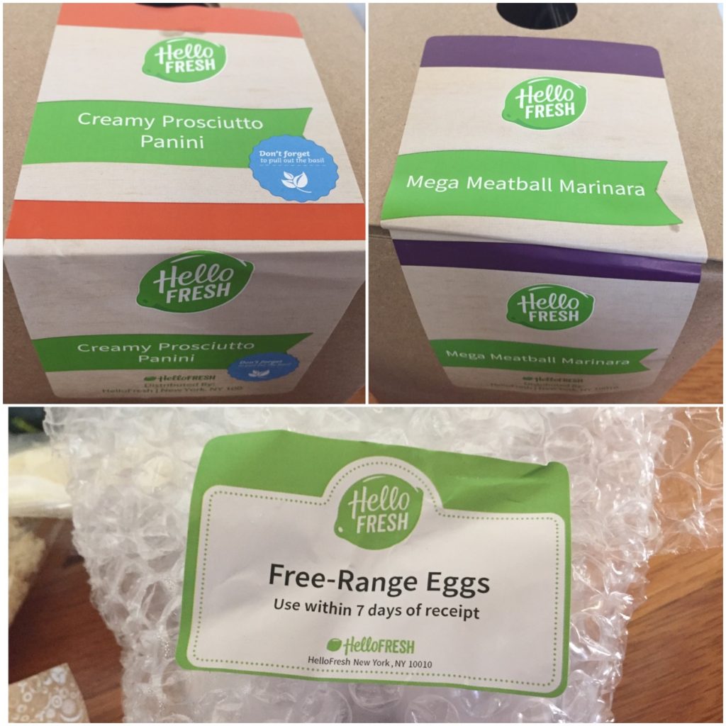 Hello Fresh packaged each recipe's ingredients in its own box. The eggs were wrapped in bubble wrap to protect them.