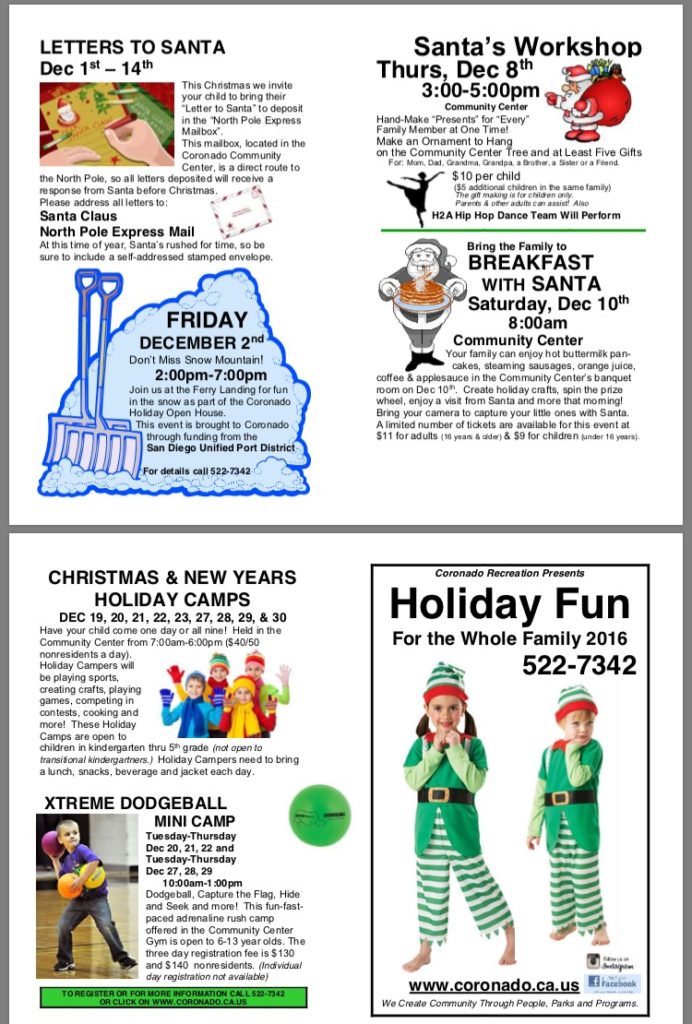 Coronado holiday events flyer