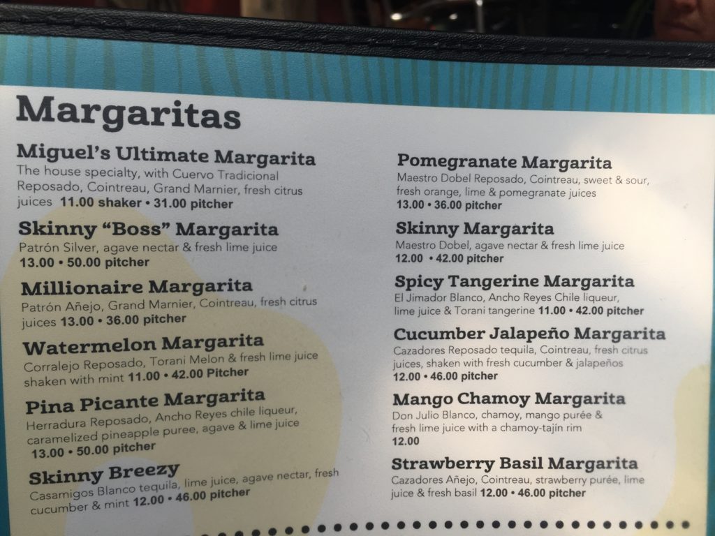 Miguel's margarita list
