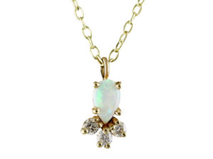 Tear drop opal and three diamonds necklace
