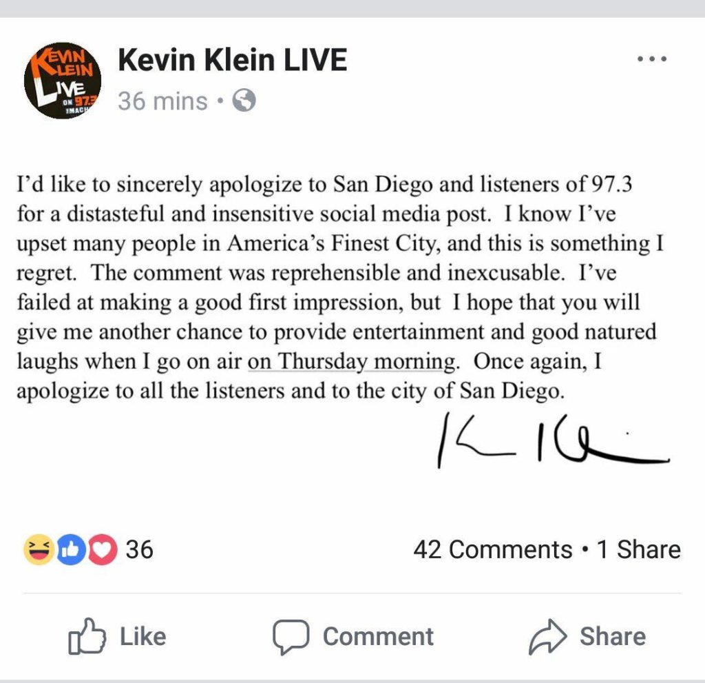 Kevin Klein apology