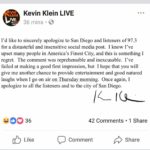 Kevin Klein Live facebook apology