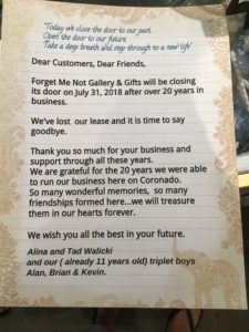 Forget Me Not letter to customers