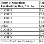 Thanksgiving 2020 Schedule