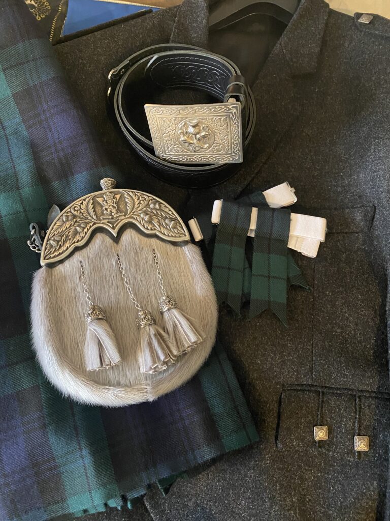 One of Celtic Corner’s kilt packages, where the business has grown the most, Logan-Locke says — outfitting men in kilts with sporrans, belts, buckles, custom jackets and more.