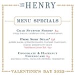 The Henry Valentines Day 2022 menu