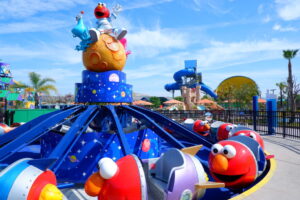 An Elmo-themed ride at Sesame Place San Diego