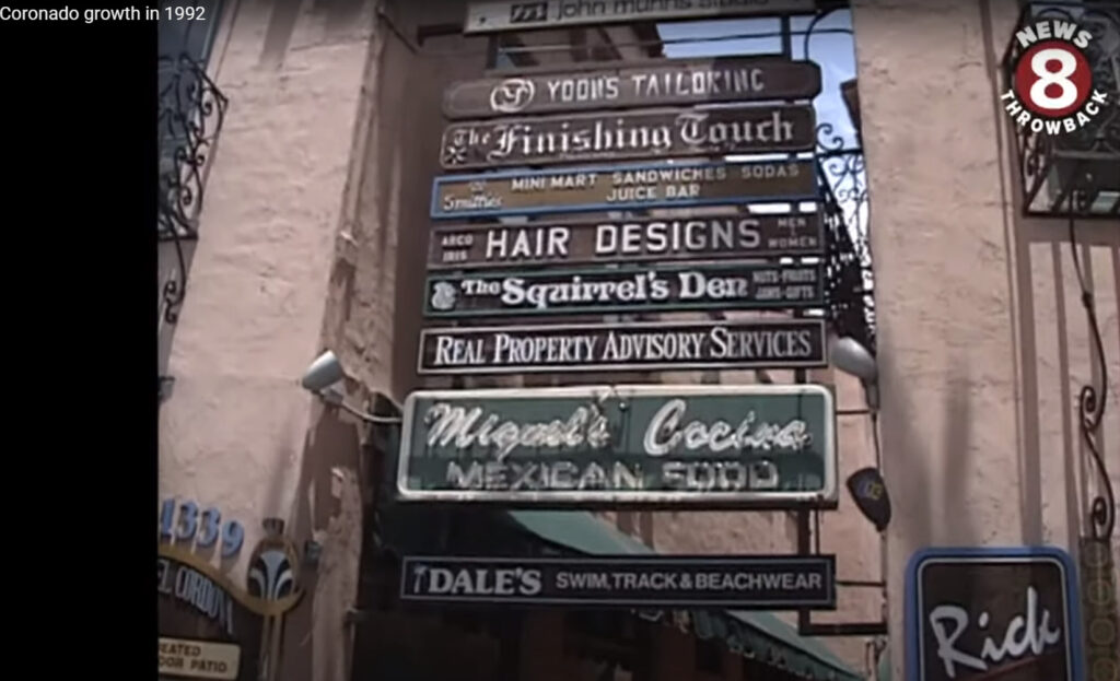 Sign at Coronado's El Cordova plaza in June 1992