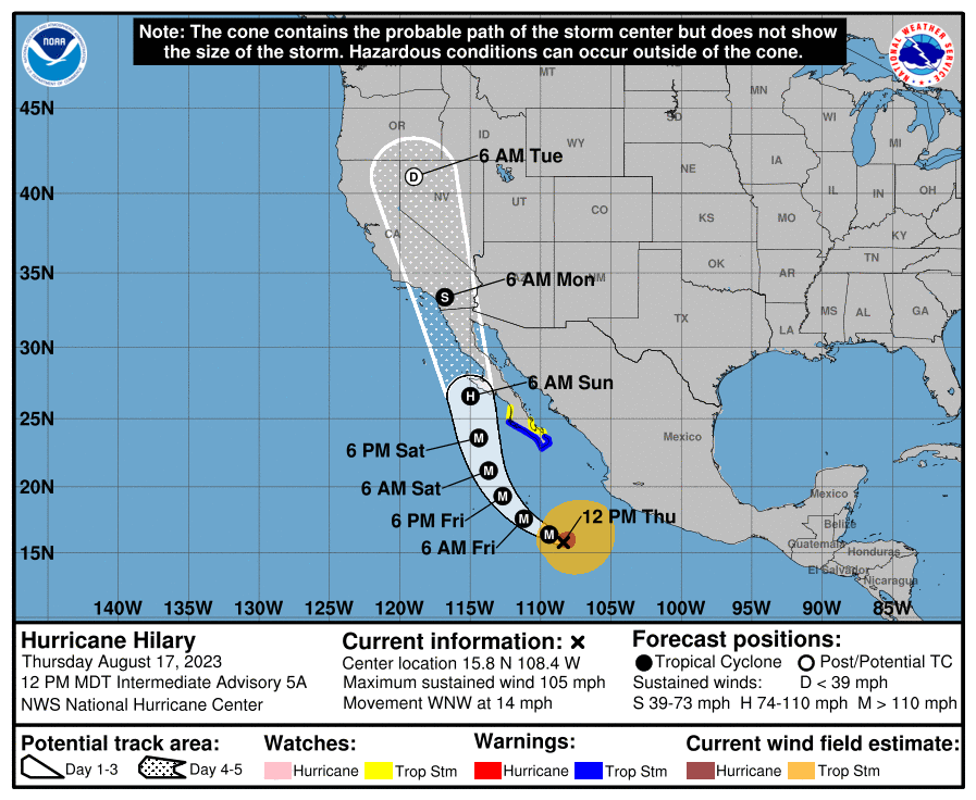 Hurricane Hilary tracking area Coronado Times