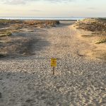 2024-02-13 beach closed sewage sign sewage keep out of water sign