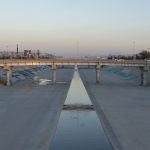 View at sunset of a bridge spanning the Tijuana River in Tijuana, Mexico