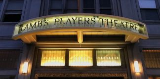 Photo of front marquee on Lamb's Players Theater