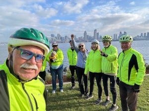 Wayne Strickland with cyclist friends.