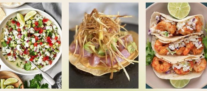 Cooking Workshop: Tacos, Tostadas & Ceviche Photos of tuna tostada, shrimp taco and ceviche