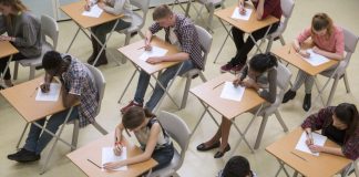 students taking an exam