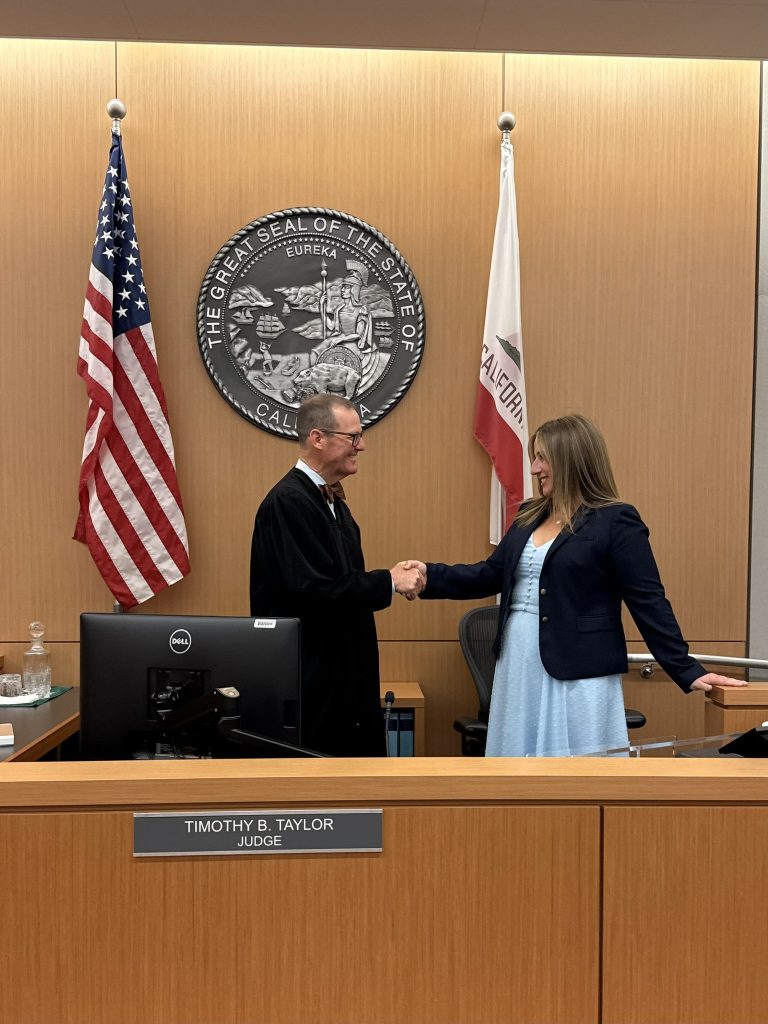 Sara Stillman being sworn in as a CA attorney in May 2025 by Judge Taylor