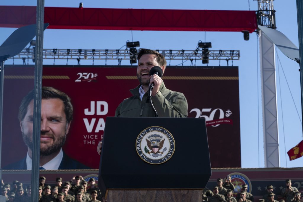 Vice President J.D. Vance speaks at a troop rally
