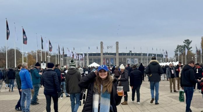 Victoria Henderson, host of The Game podcast at the NFL game in Berlin