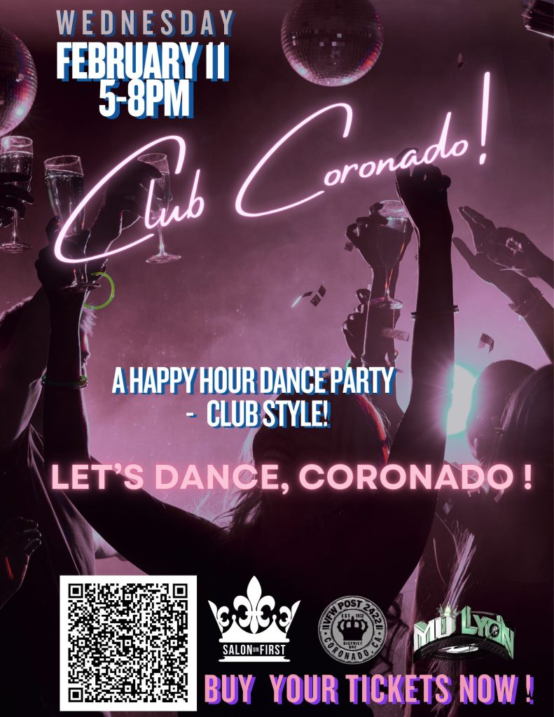Club Coronado is a club-style Happy Hour dance party. Because you're never too old to dance like you mean it!