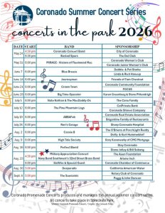 Coronado Promenade Concerts releases 2026 Concerts in the Park schedule ...