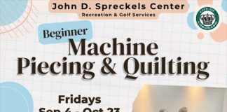 Beginner machine piecing and quilting class offered at Spreckels Center this fall