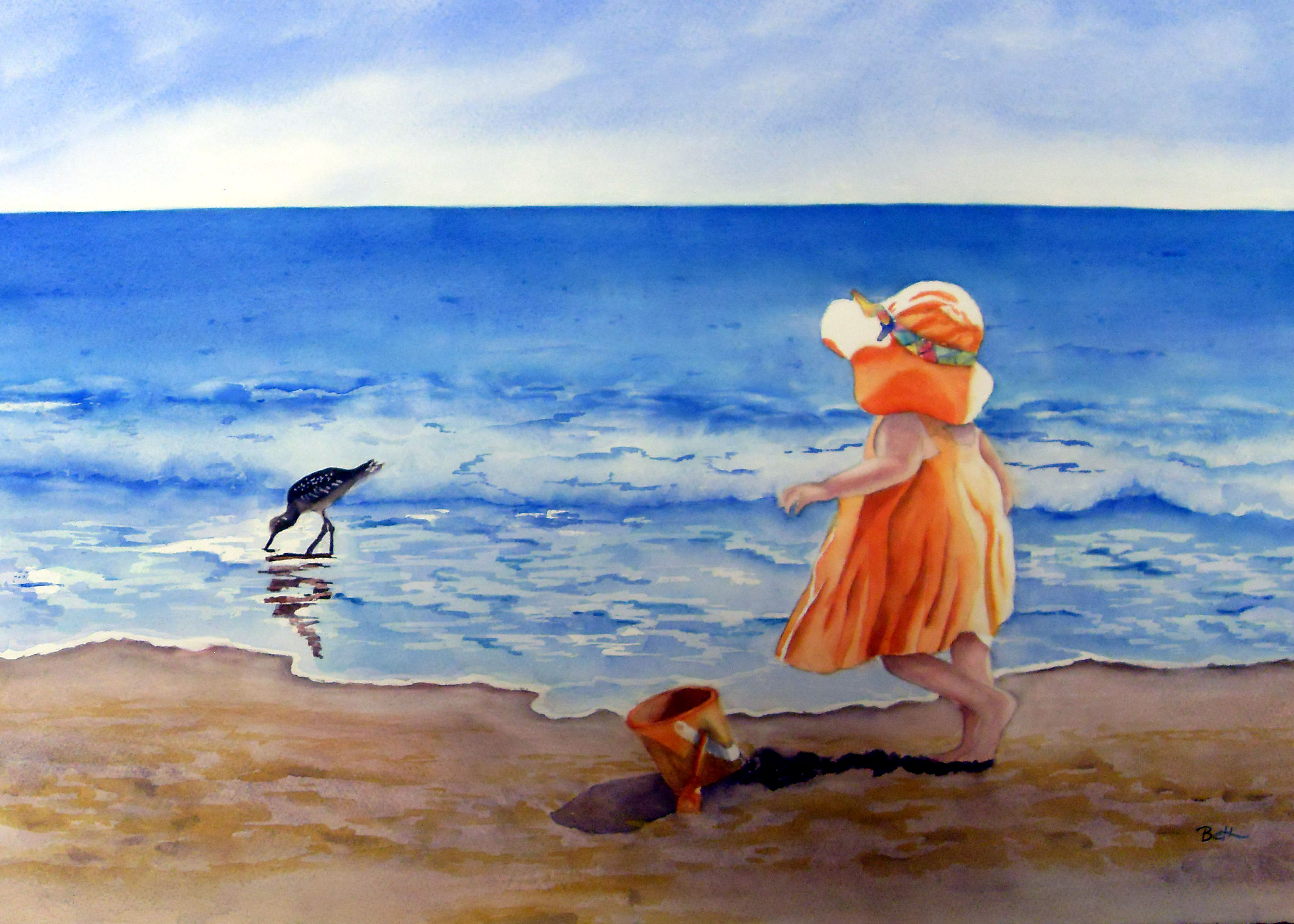 Little Girl on Beach in Coronado_Watercolor